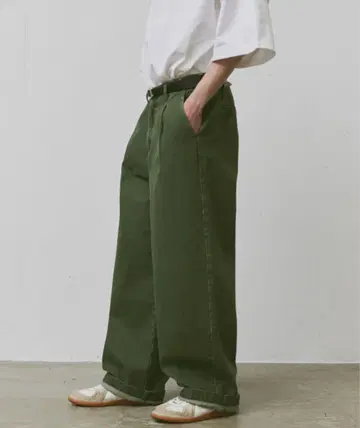 fuv 와이드 데님 팬츠 카키 L 사이즈