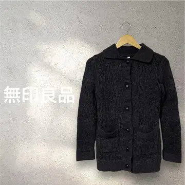 무인양품 극상 복슬복슬 알파카 블렌드 카라 부착 가디건 S 차콜 그레이