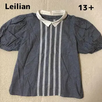 빅 사이즈 Leilian 깅엄 체크 블라우스 레이스 클레릭