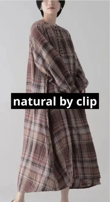 natural by CLIP 나추바이 린넨 체크 플레어 원피스