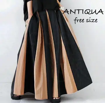 antiqua 안티카 턱 플레어 스커트 스트라이프 패턴