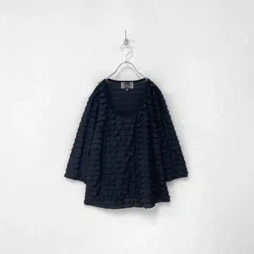 빈티지 USA제 90s 프릴 보더 티셔츠 블라우스 블랙