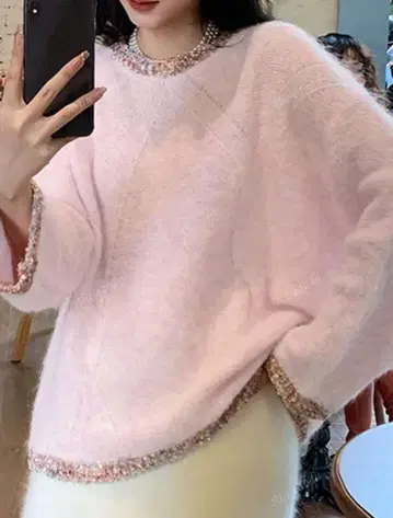 핑크 모헤어풍 스웨터 반팔 (L, XL, XXL 사이즈)