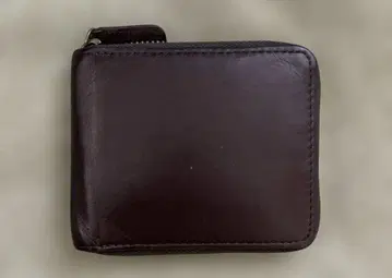 다크 브라운 가죽 이단 접이식 라운드 지퍼 지갑