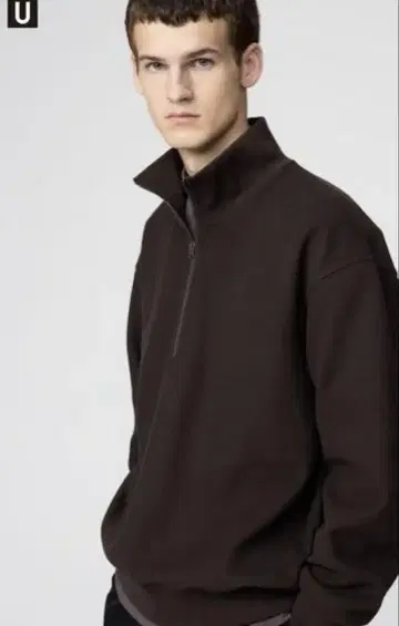 UNIQLO U 브러쉬드 맨투맨 하프 지퍼 셔츠