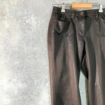 이타리야 캐주얼 팬츠 스트레이트 브라운 무지 폴리에스테르 비즈