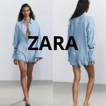 [ 미사용 새상품 ] ZARA 플로 데님 숏 점프수트 올인원
