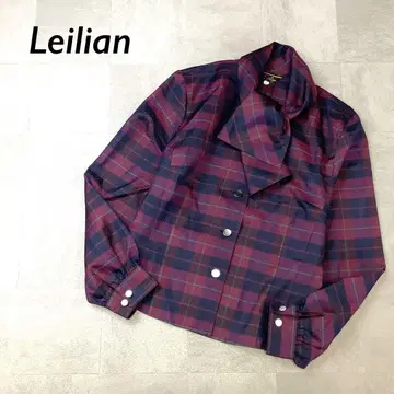 Leilian 체크 패턴 보타이 블라우스 긴팔 보르도 계열