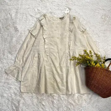 미사용 SM2 자수 튜닉 블라우스 프릴 코튼 아이보리 프리
