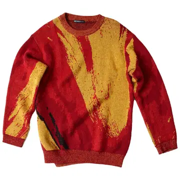 이세이 미야케 니트 스웨터 빨간색 노랑 블랙