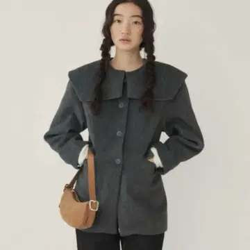 GIUNON 지우논 빅 칼라 코트 차콜 그레이
