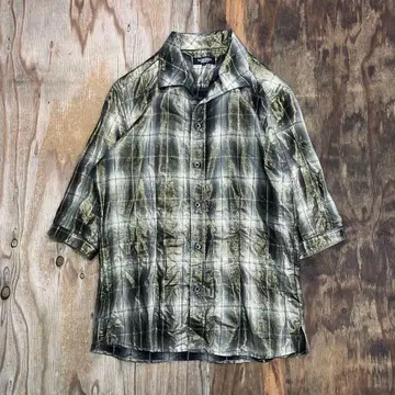 토네이도 마트 옴브레 셔츠 체크 광택 7부 소매 갸루 남자