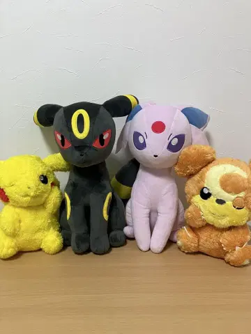 포켓몬 봉제 인형 피카츄 침바람 에브이 블래키 4체 세트