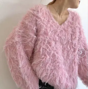 SHAGGIE 울 깊은 V넥 샤기 오버 니트 핑크