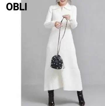 OBLI 오블리 컬러 리브 니트 원피스 화이트