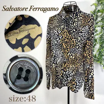Ferragamo 페라가모 실크 100% 레오파드 무늬 블라우스 48