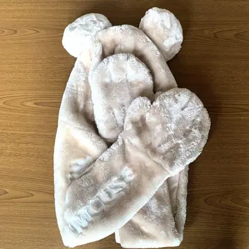 디즈니 미키마우스 머플러 장갑 포함 팬캡 베이지