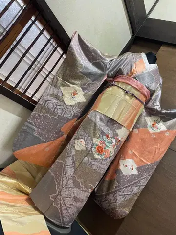 후리소데 풀세트 사이즈 M 순수 실크 자수 시보리