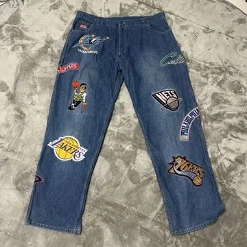 90s NBA 공식 UNK 빅 와펜 데님 팬츠 W42