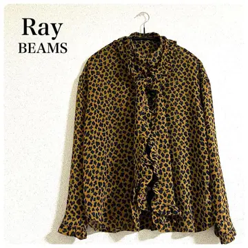 Ray BEAMS 쉬폰 프릴 보타이 블라우스 레오파드 FREE