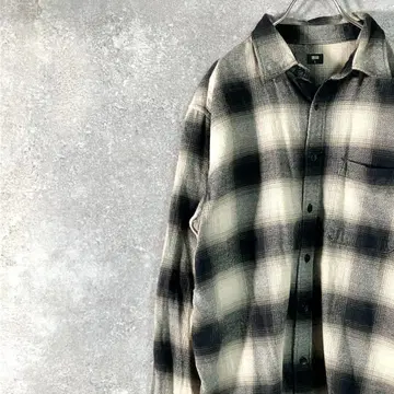 UNIQLO 플란넬 셔츠 긴팔 블록 체크 블랙 레귤러 카라