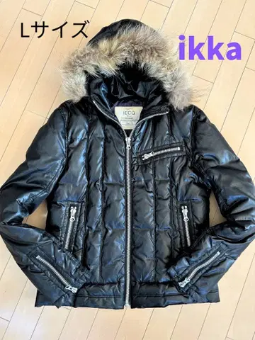 ikka 남성용 L 사이즈 블랙 다운 자켓 퍼 포함 광택