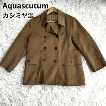 새상품급 Aquascutum 런던 캐시미어 혼방 울 코트 카멜 더블
