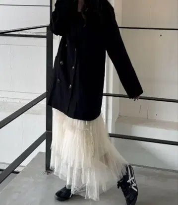 nemne store 사이드 리본 언밸런스 헴 튤 스커트
