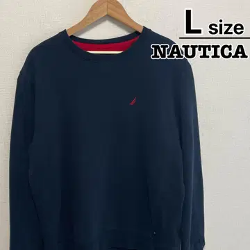 NAUTICA 맨투맨 L 네이비 원포인트 로고 사이드 리브 속기모