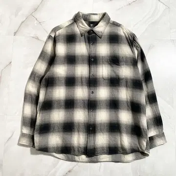 M17834 유니클로 플란넬 셔츠 옴브레 체크 블랙 화이트 XXL