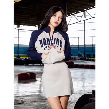Darich 하프 지퍼 자카드 미니 원피스