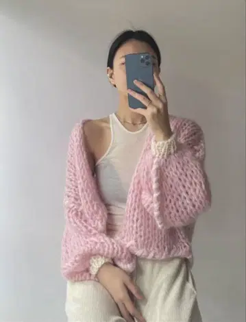 amu amu 모헤어 스티치 가디건