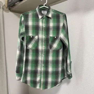 50s 60s 빈티지 헤비 플란넬 셔츠 옴브레 쉐도우 그린