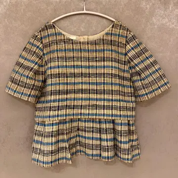 [ 45R ] 체크 무늬 페플럼 반팔 블라우스 (사이즈 2)