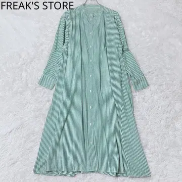 프릭스스토어 셔츠 원피스 그린 화이트 스트라이프 A라인 F