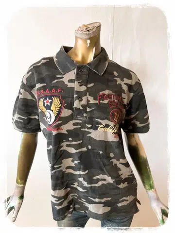 T19424 AVIREX 반팔 자수 사슴 카모플라쥬 피케 셔츠 L