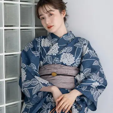 유카타관 그레이스 네이비 유카타 세트 헤코 오비 포함