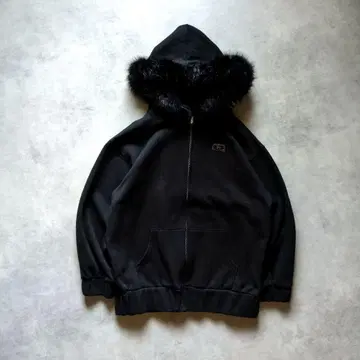 y2k 헤이세이 갸루 Rady 블랙 퍼 지퍼 루즈핏 후드티