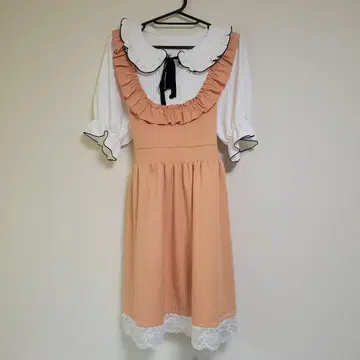 프릴 옷깃 오렌지 반팔 원피스