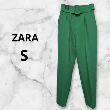 ZARA 자라 S 벨트 포함 캐주얼 팬츠 그린 녹색