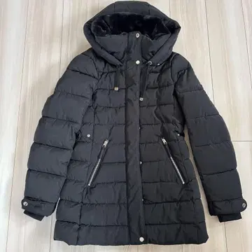 [ 새상품급 ] ZARA 허리라인 다운 코트 보아 후드 A라인 세미롱