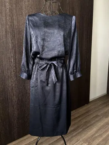 수험, 파티에도 사용 가능한 네이비 7부 소매 원피스 허리 리본 포함