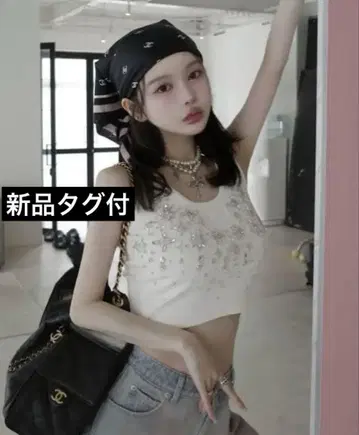 미사용 새상품 Darich 다리치 주얼리 리브 슬리브리스 상의