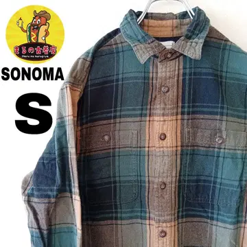 USA 구제 의류 SONOMA 플란넬 셔츠 S 블랙 그린 체크