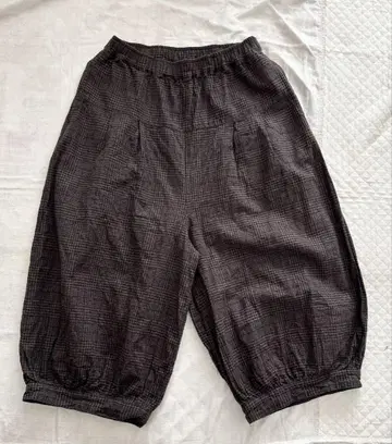 글렌체크 밸리 코튼 린넨 내추럴 계열 와이드 팬츠 다보팬