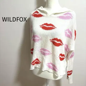 WILDFOX 립 마크 디자인 후드 부착 니트 화이트 S
