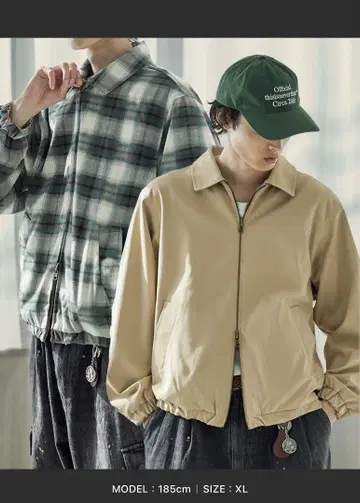 베이지 체크 무늬 점퍼 L