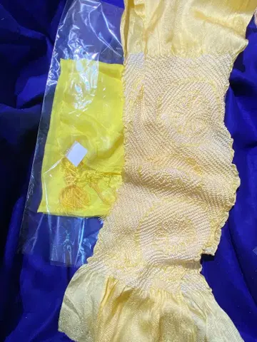 순수 실크 시치고산 실크 옐로우 컬러 시고키 오비 장식 천 쥐어짜기 세트