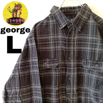 USA 구제 의류 george 플란넬 셔츠 L 블랙 그레이 체크