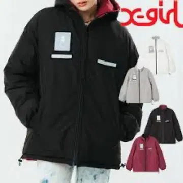 새상품 X-girl 후드 부착 다운 자켓 블랙 버건디